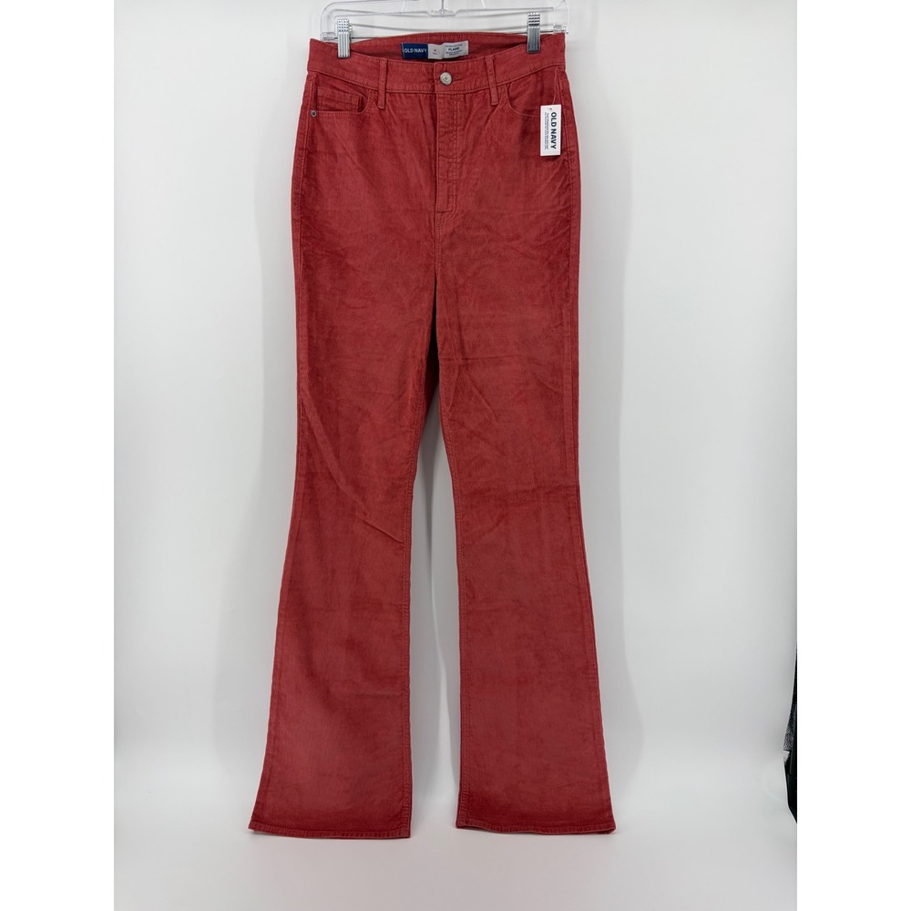 Old Navy Women 6 Tall Rust Red Corduroy Flare Higher High-Rise Pants NEW - Picture 1 of 7